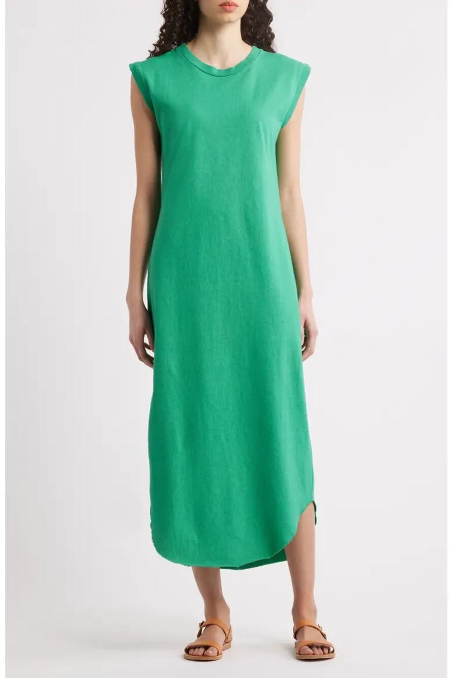 Frank & Eileen Cory 100% Cotton Cap Sleeve Muscle Tee Maxi Dress Green Medium